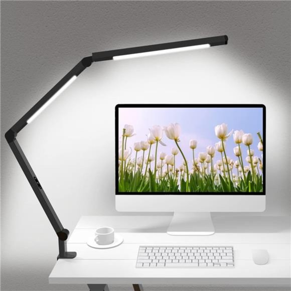 LED Architect Desk Lamp with Clamp And Dual Light and Adjustable Swing Arm
